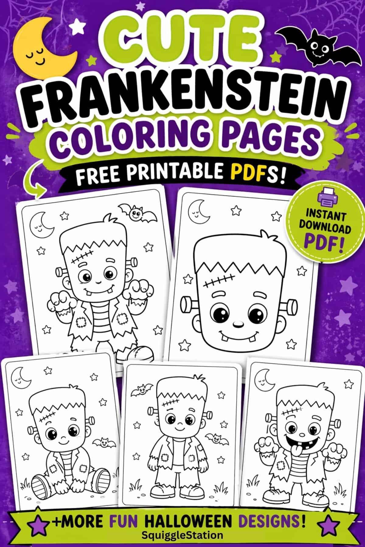 Cute Frankenstein Coloring Pages (Free Easy Halloween Printable PDFs) 1 Cute Frankenstein coloring pages free printable with easy and fun Halloween monster designs for kids