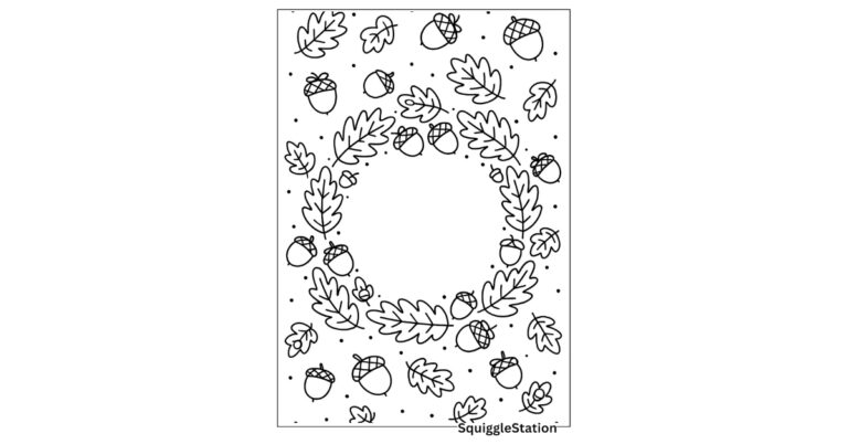 Acorns And Leaves Wreath Coloring Page (free printable PDF)