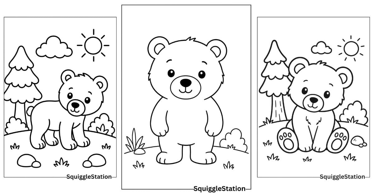 Cute bear coloring pages for kids