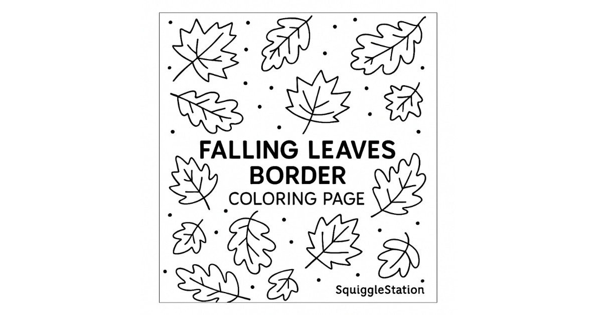 Free Falling Leaves Border Coloring Page – drifting oak and maple leaves for a fall printable.