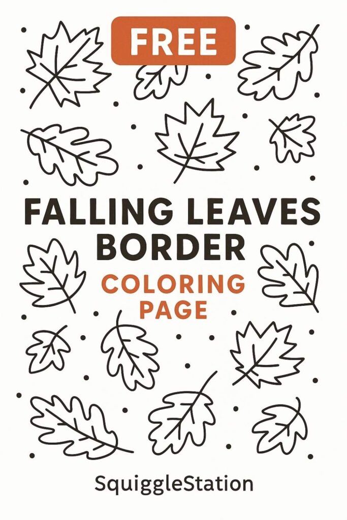 Alt Text: “Free Falling Leaves Border Coloring Page – printable autumn leaves design for seasonal fun.