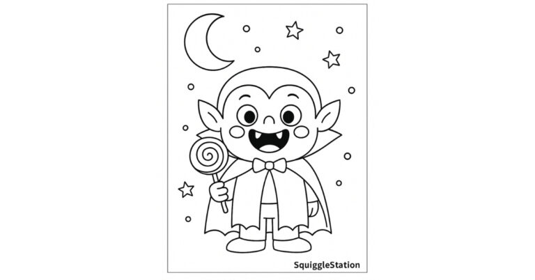 Goofy Vampire with a Lollipop Coloring Page (Free Printable)