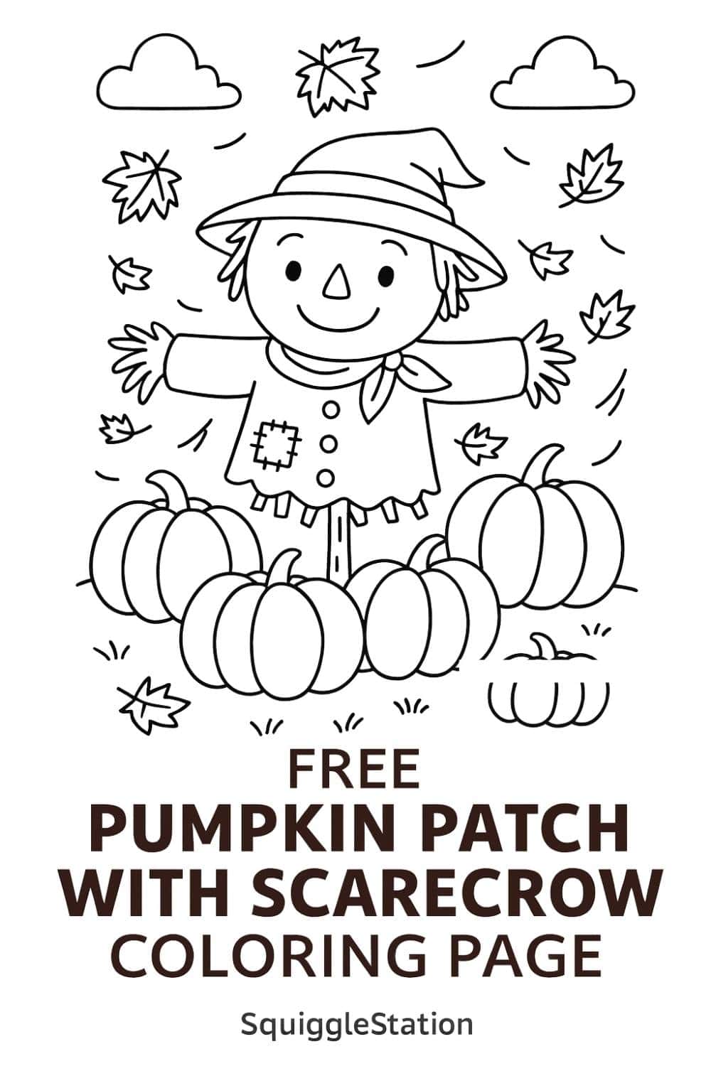 Pumpkin Patch With Scarecrow Coloring Page (free Printable PDF ...