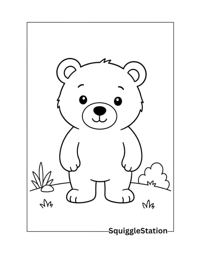 Cute Bear Coloring Pages (Free Woodland Printables) 4 Simple bear coloring page for preschoolers and kids
