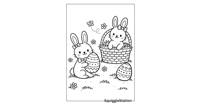Cute Easter coloring pages featuring simple spring designs and decorated Easter eggs for kids