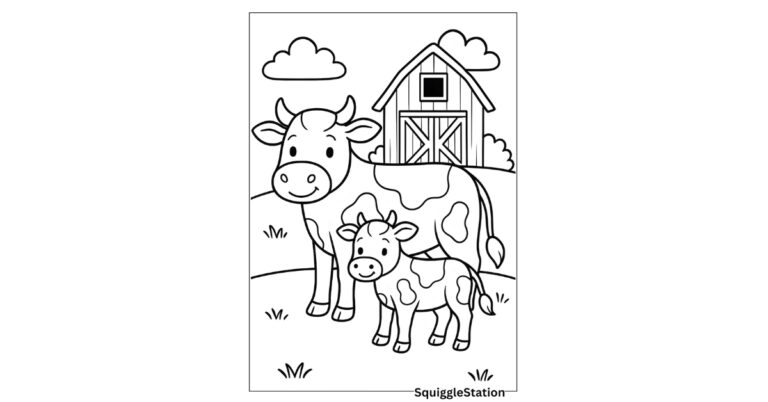 cute cow coloring pages for kids — free printable farm animal coloring sheets featuring friendly cartoon cows and simple barnyard scenes