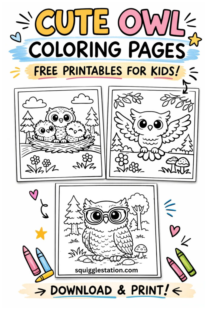 Cute owl coloring pages printable for kids pinterest share image