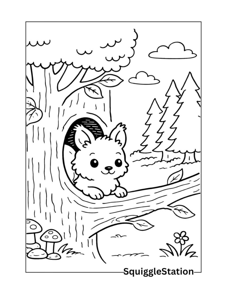 Printable squirrel coloring sheets featured in our woodland animals coloring pages