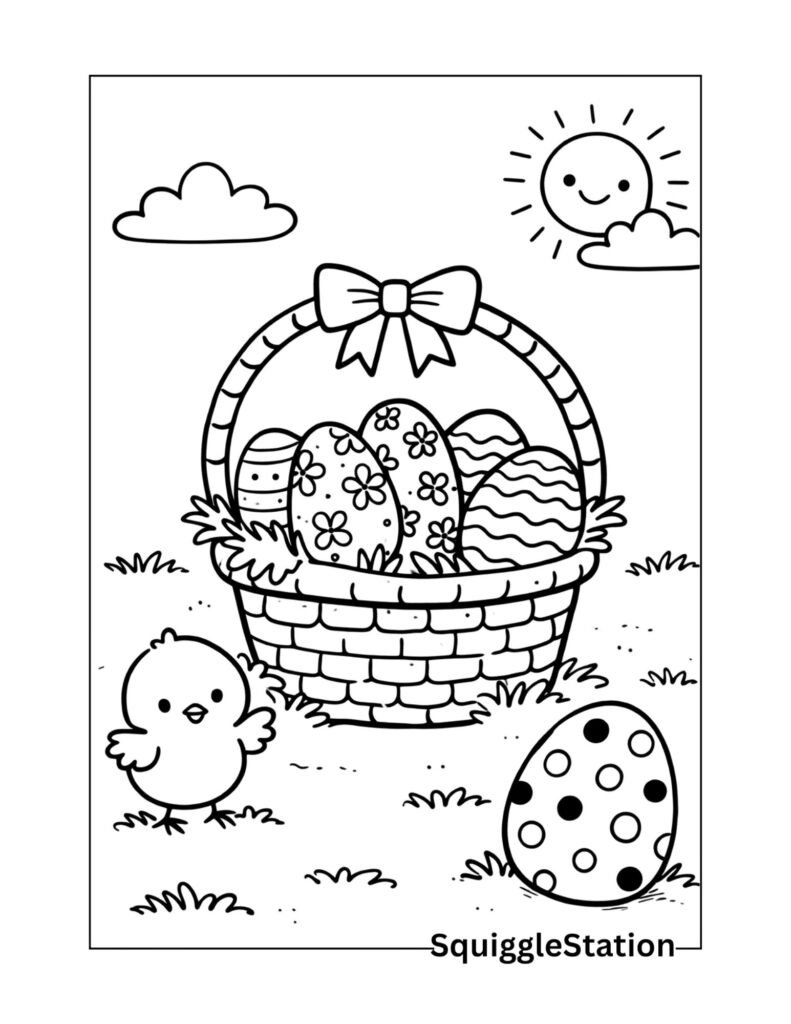 Simple Easter coloring page for kids with an easy, beginner-friendly design