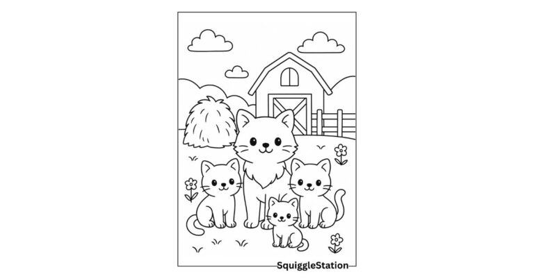 Barn cat coloring pages for kids – free cute farm kitten printables with simple bold outlines