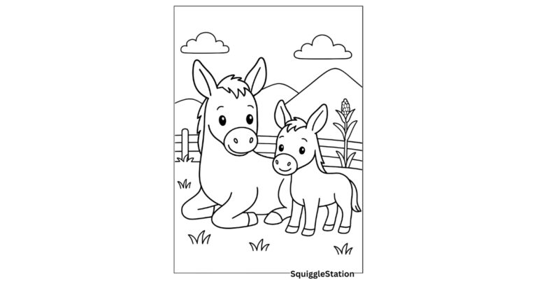 Cute mama and baby donkey coloring pages – free printable farm donkey sheets for kids