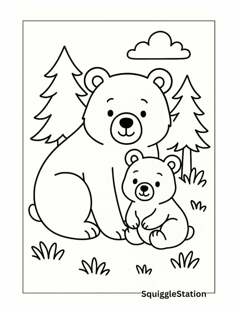bear family coloring page cute woodland printable squigglestation