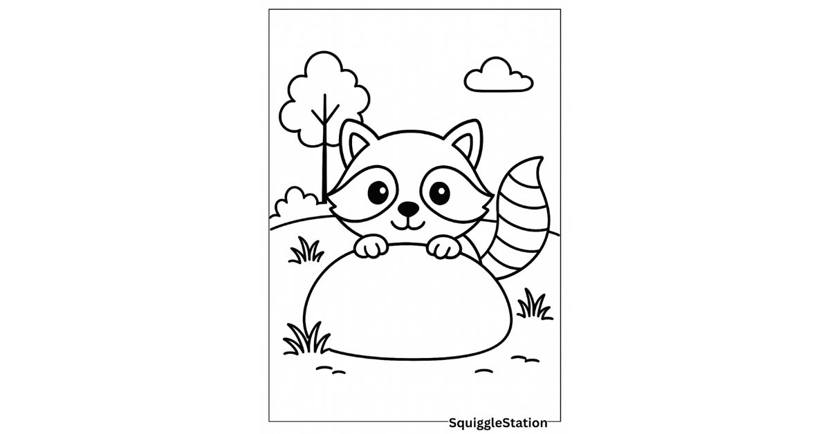 Cute Raccoon Coloring Pages (Free Woodland Printable Sheets) 1 Cute raccoon coloring pages featuring adorable woodland raccoons, free printable coloring sheets for kids.