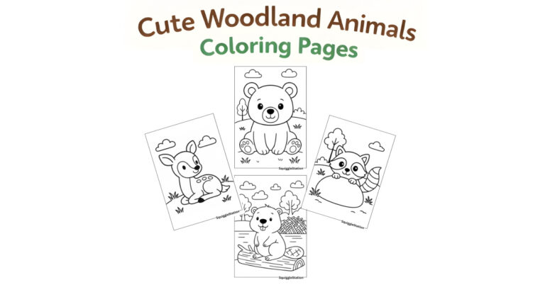 Cute woodland animals coloring pages featuring bears, deer, raccoons, beavers, badgers, and more free printable coloring sheets for kids.