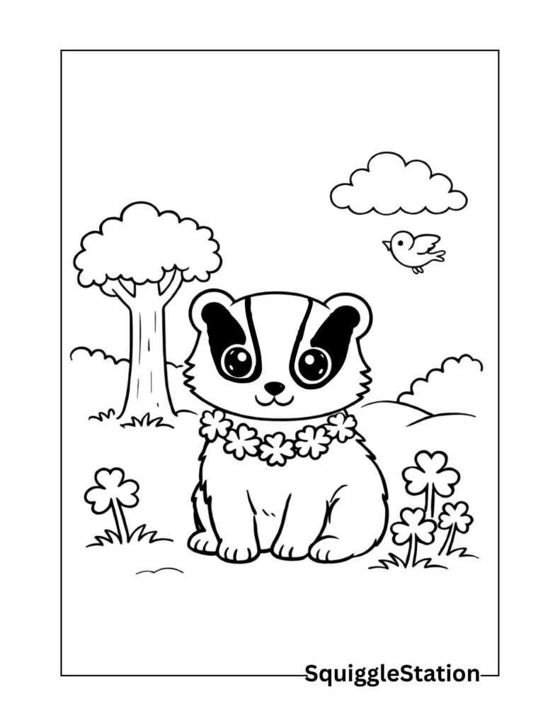 St Patrick’s Day Woodland Animal Coloring Pages (Free PDFs) 2 Cute St Patrick’s Day badger coloring page, free printable woodland animal coloring sheet for kids