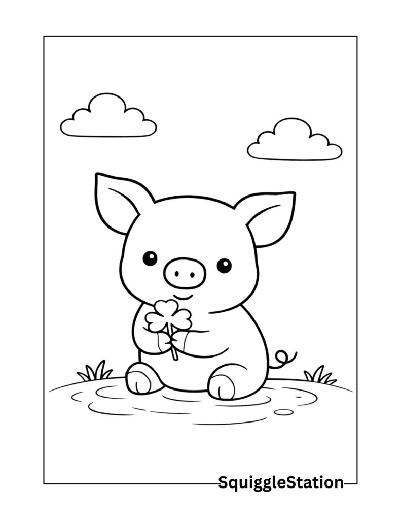 Cute St Patrick’s Day pig coloring pages, free printable farm animal coloring sheet for kids