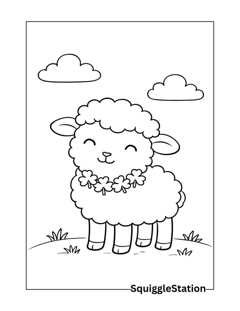 Cute St Patrick’s Day sheep coloring pages, free printable farm animal coloring sheet for kids