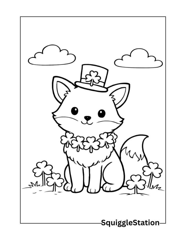 St Patrick’s Day Woodland Animal Coloring Pages (Free PDFs) 4 Cute St Patrick’s Day woodland fox coloring page, free printable animal coloring sheet for kids