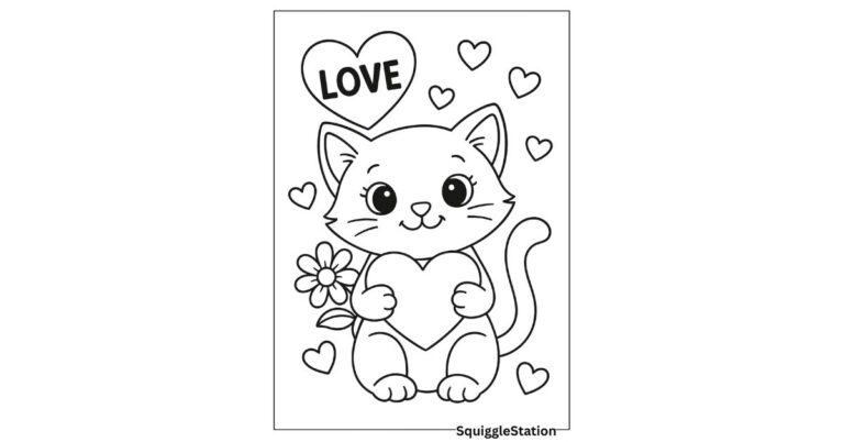 Valentine Cat Coloring Pages – Free Printable Kawaii Kitten Coloring Sheets for Kids
