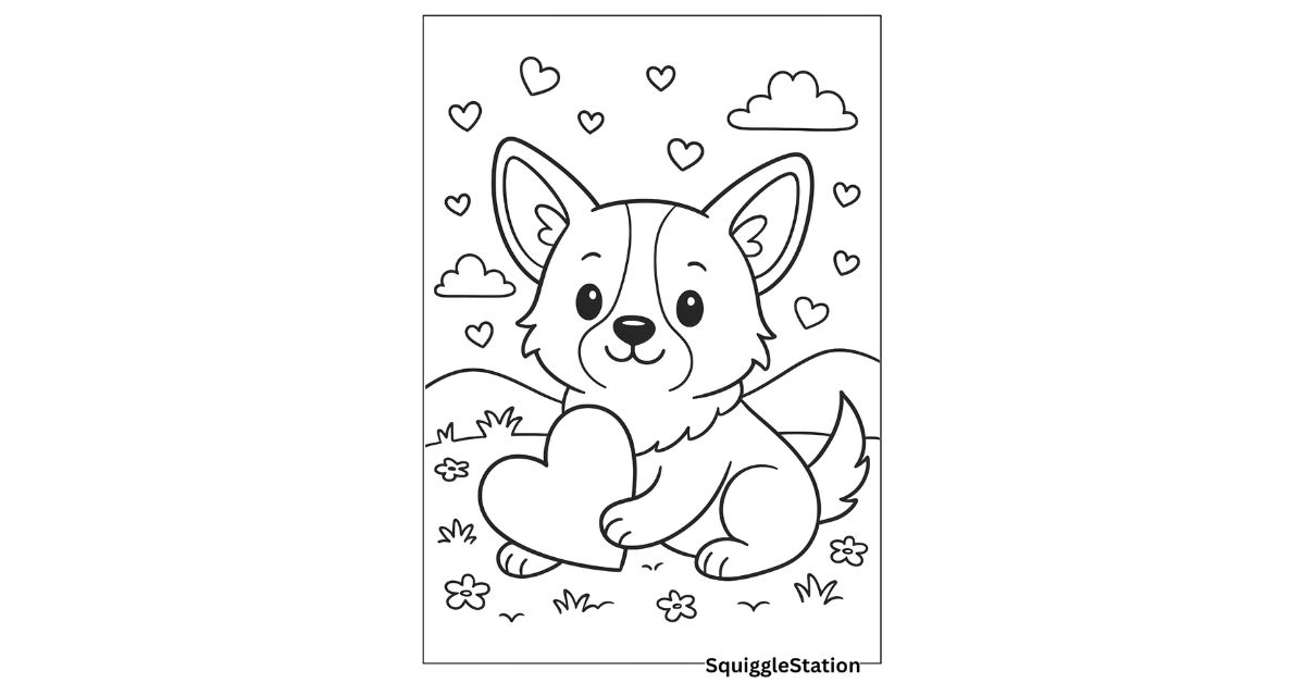 Valentine Dog Coloring Pages – Free Printable Cute Puppy Valentine Coloring Sheets for Kids