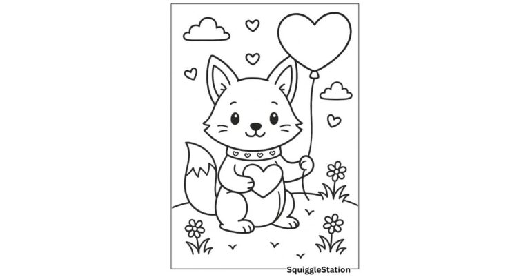 Valentine Fox Coloring Pages – Free Printable Kawaii Fox Coloring Sheets for Kids