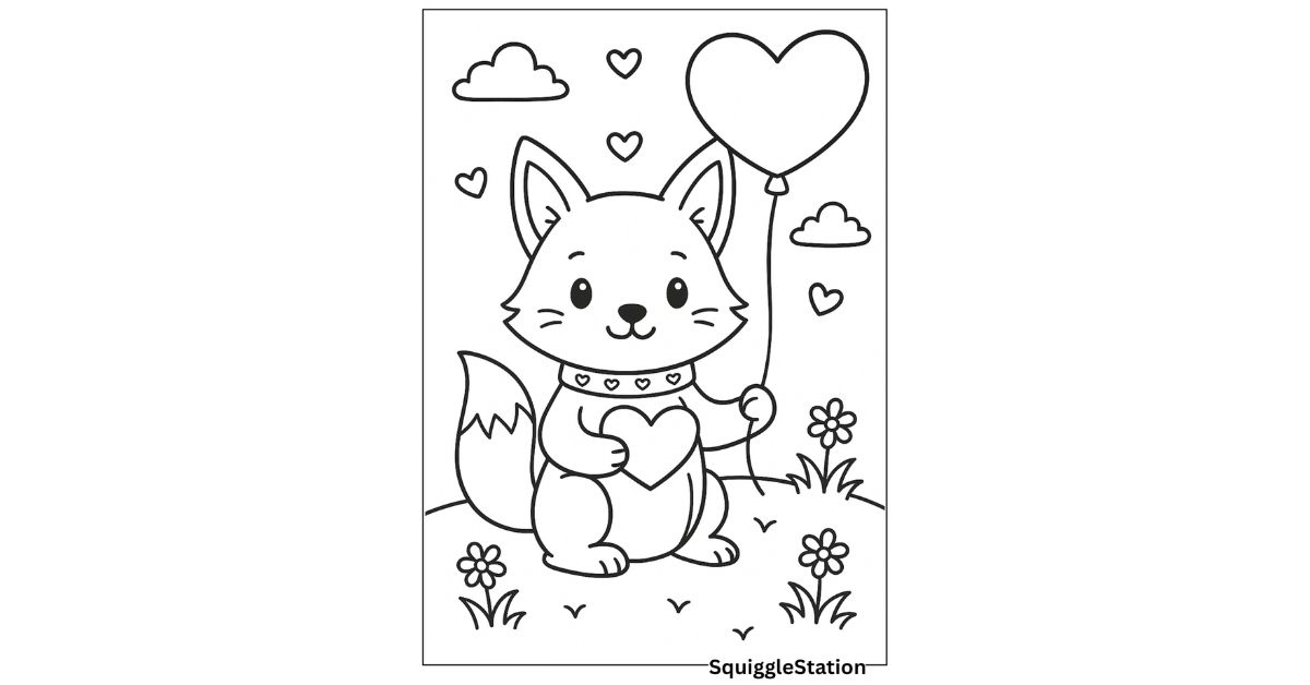 Valentine Fox Coloring Pages – Free Printable Kawaii Fox Coloring Sheets for Kids