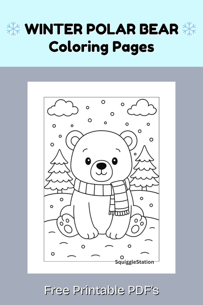 Pinterest share image for winter polar bear coloring pages