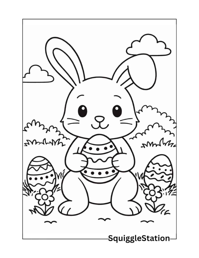 Easter bunny coloring page for kids with a simple, easy-to-color design