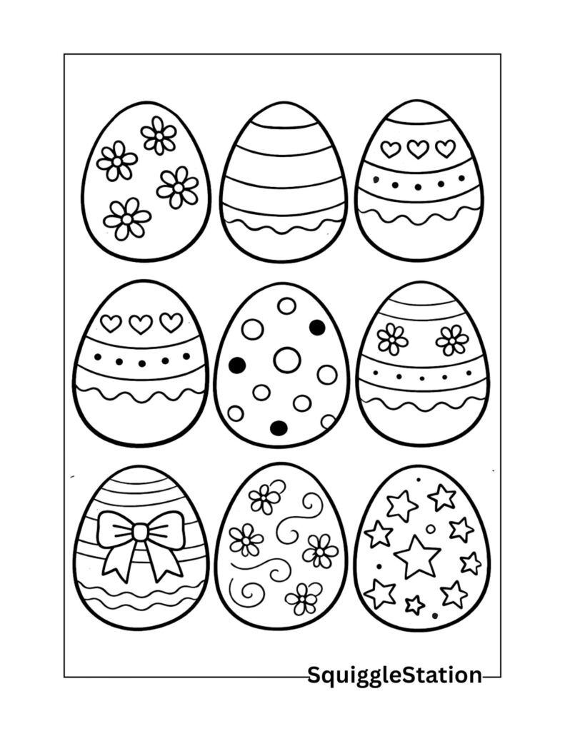 Simple Easter egg coloring page with bold outlines that is easy for kids to color