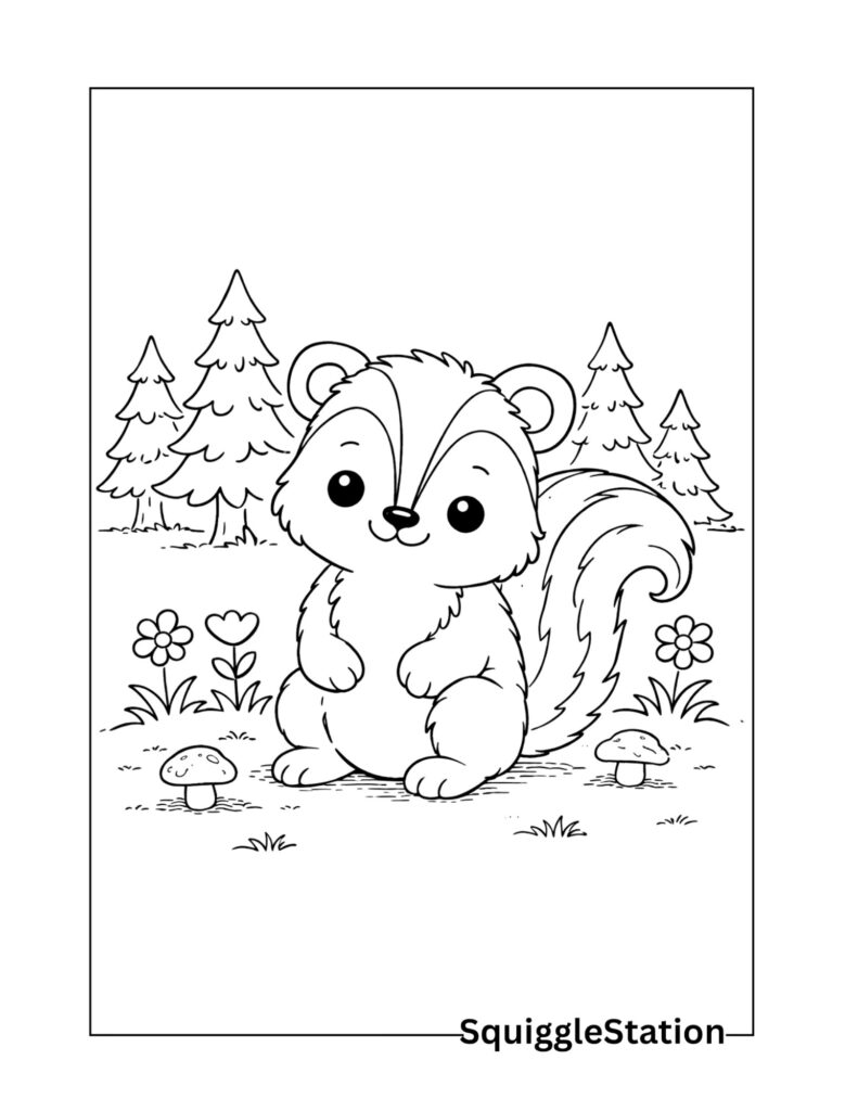 Baby skunk coloring page printable for kids
