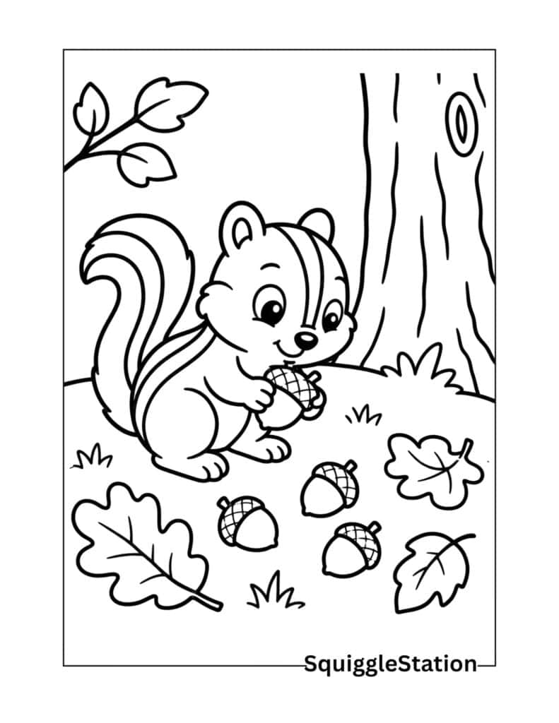 Cute Chipmunk Coloring Pages (Free Printable PDFs) 3 Chipmunk Gathering Nuts Coloring Page Free Printable PDF