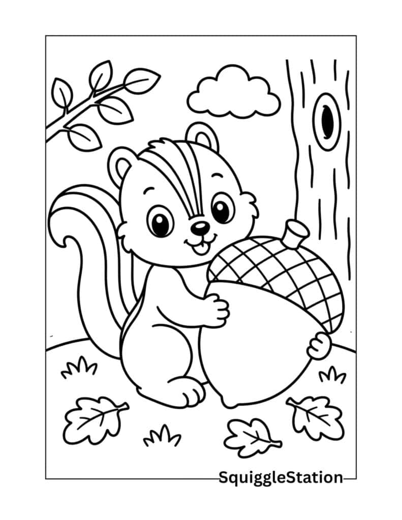 Cute Chipmunk Coloring Pages (Free Printable PDFs) 8 Chipmunk with Giant Acorn Coloring Page Printable PDF