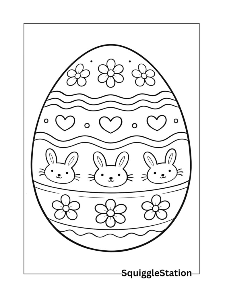 Cute Easter egg coloring page with playful details and a kid-friendly design