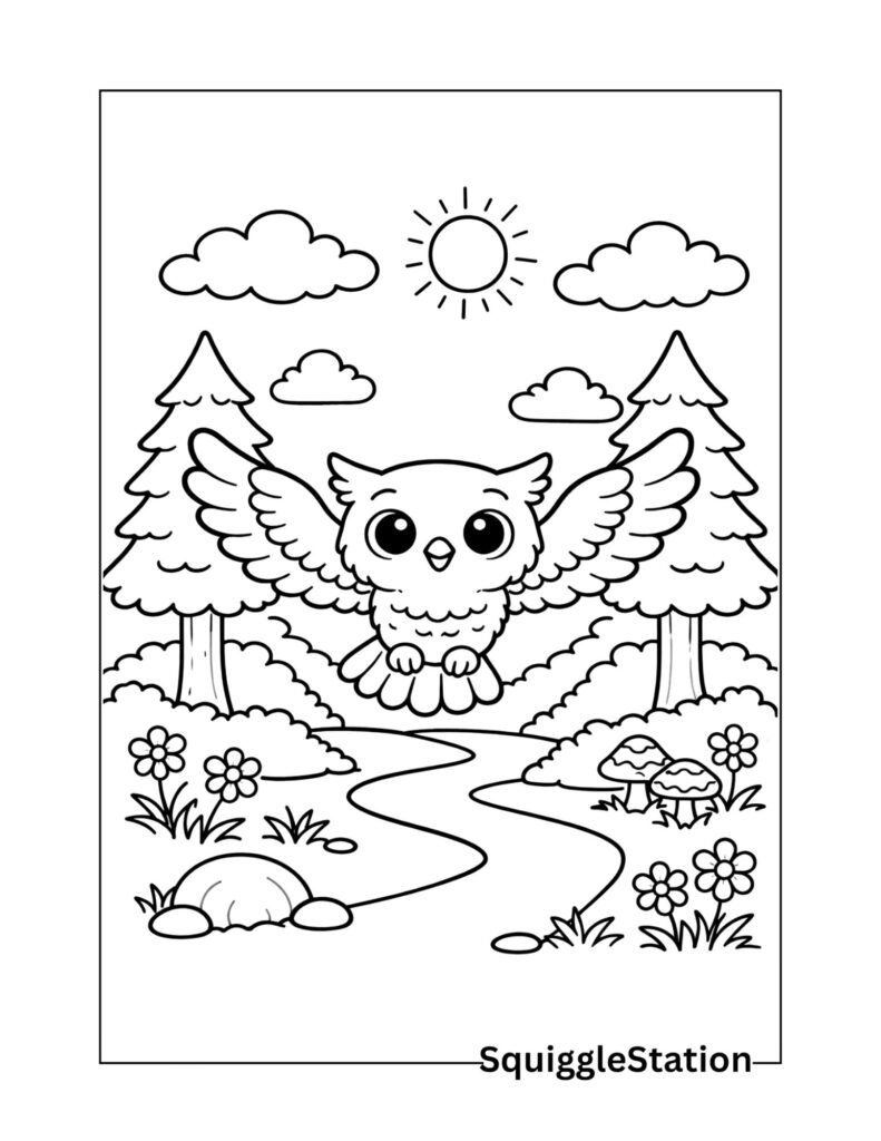 flying owl coloring page