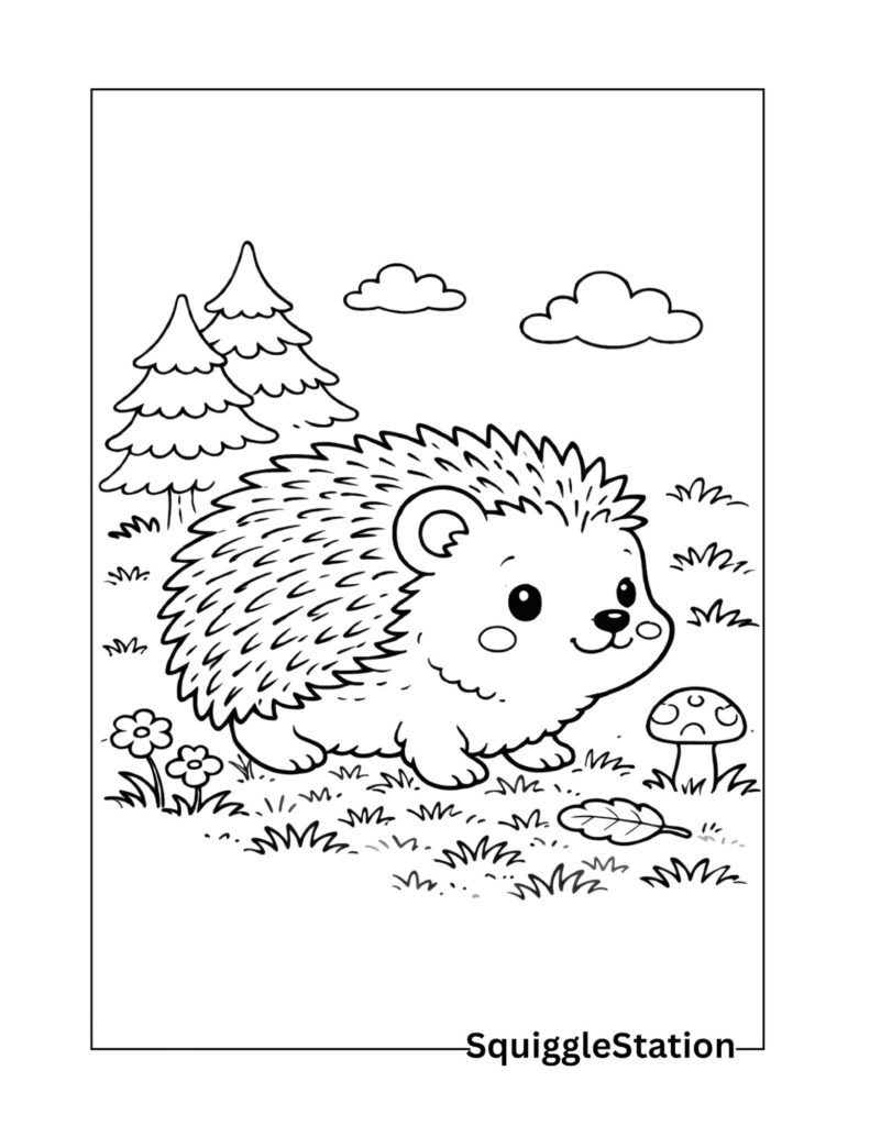 Cute Hedgehog Coloring Pages (Free Printable PDFs) 12 hedgehog facing right coloring page