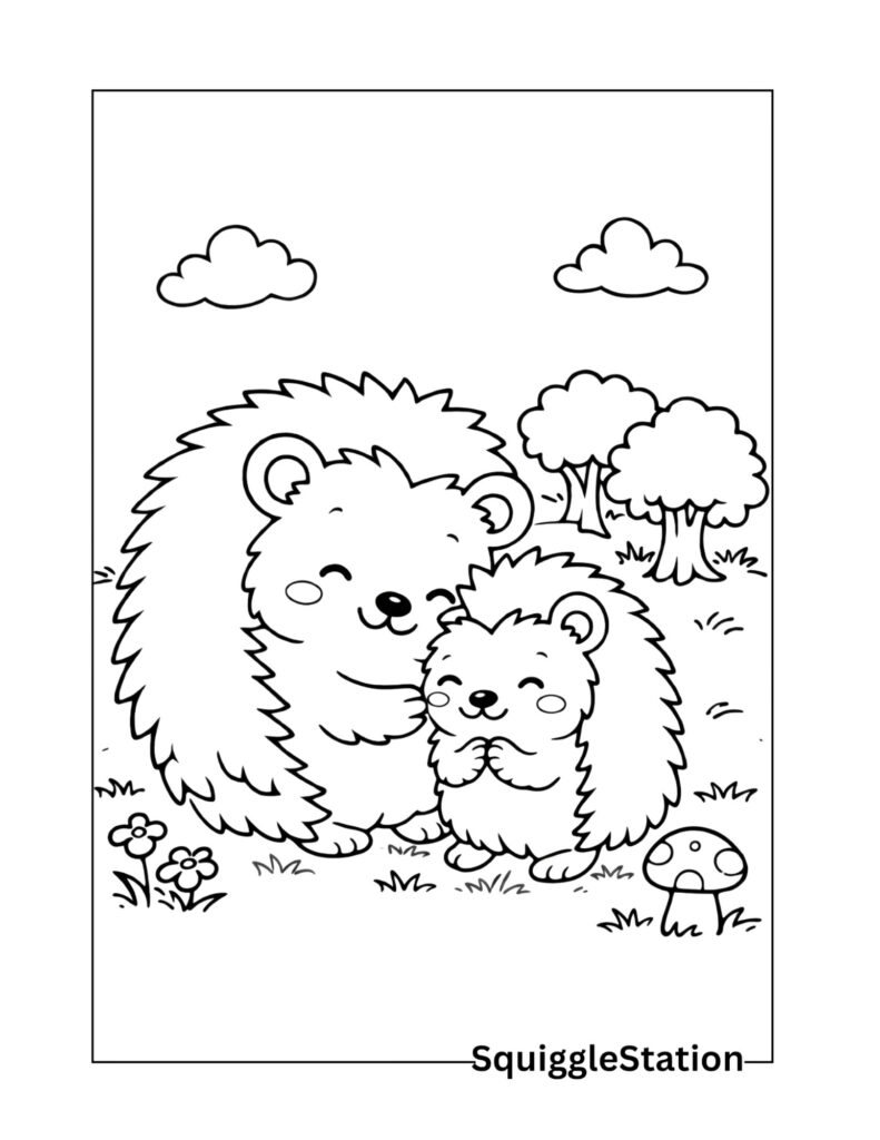 Cute Hedgehog Coloring Pages (Free Printable PDFs) 11 mama and baby hedgehog coloring page