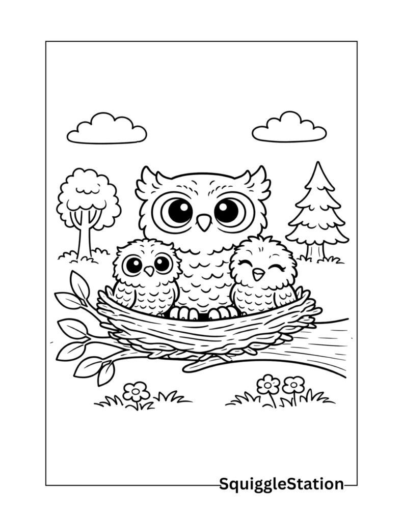 owl family coloring page