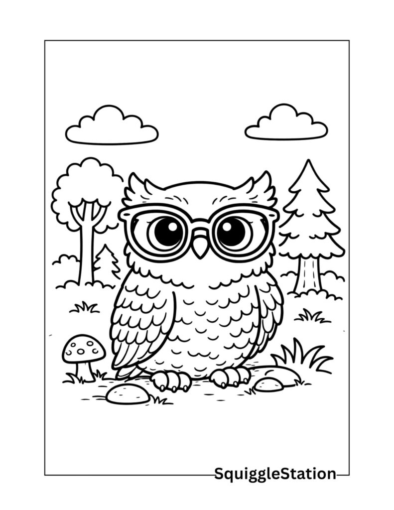 owl with glasses coloring page