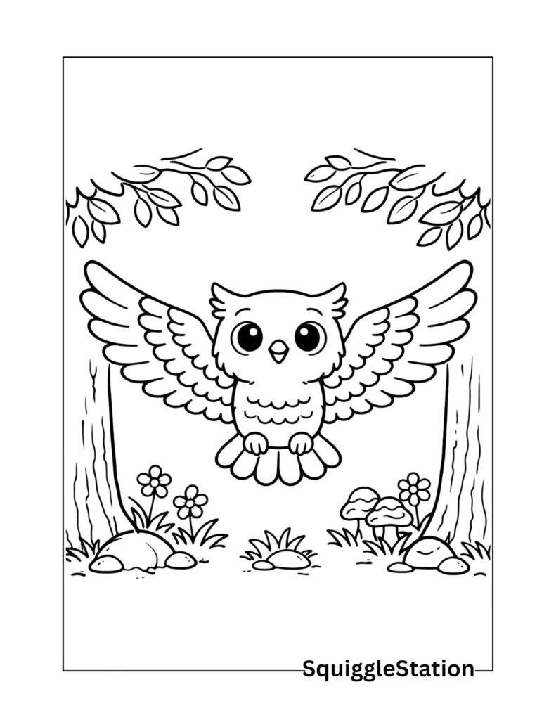 owl with spread wings coloring page