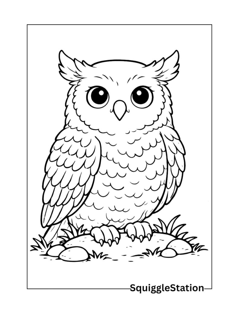 realistic owl outline coloring page