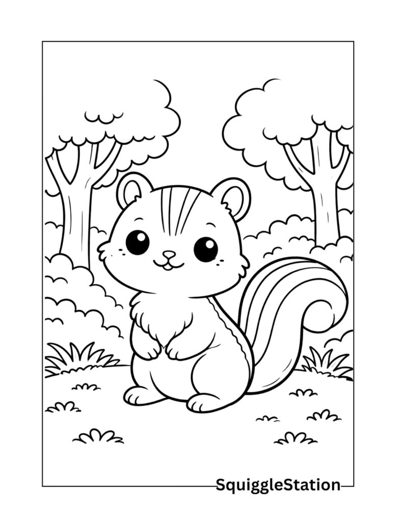 Simple cute chipmunk coloring page for kids