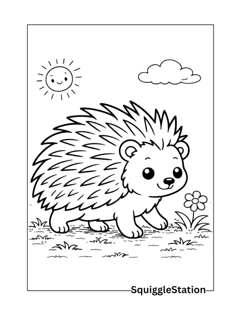 Simple cute porcupine coloring page for kids
