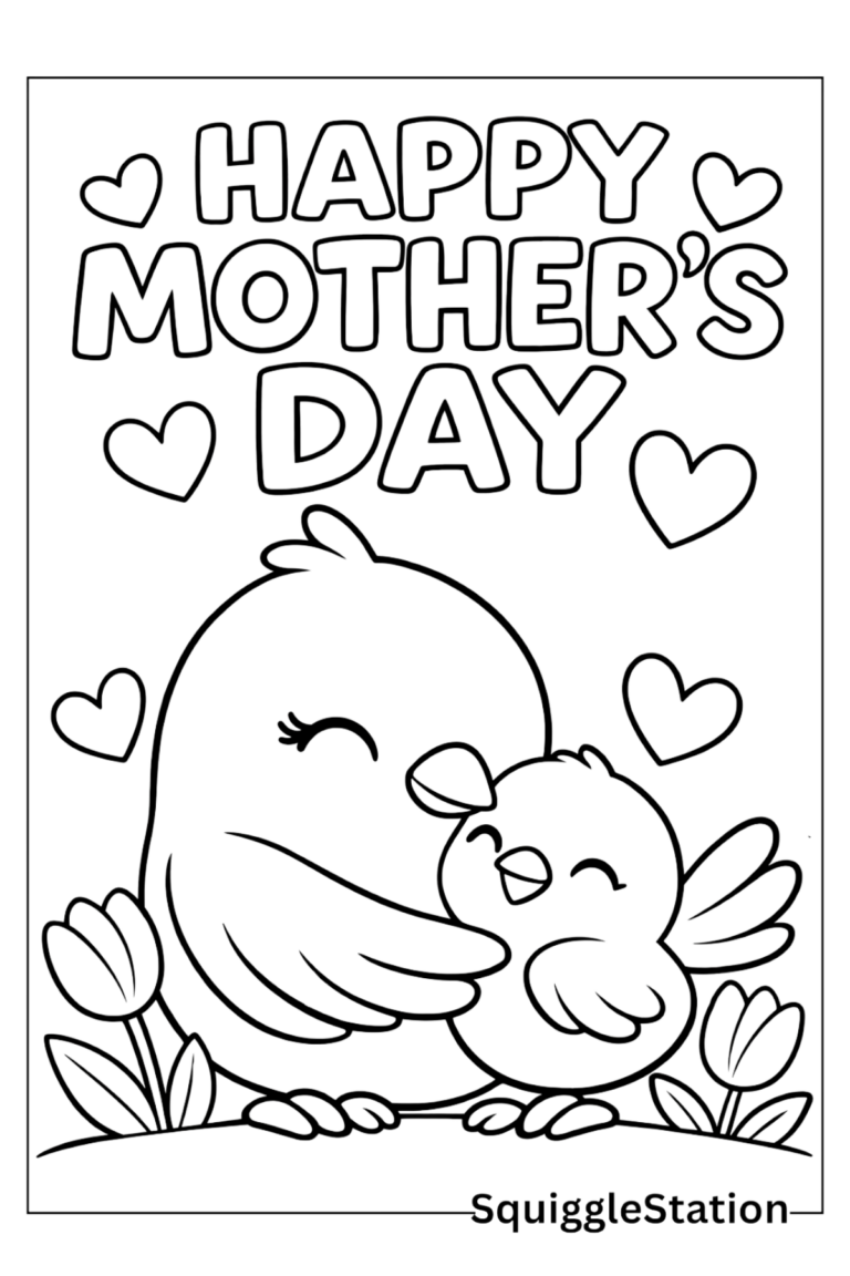 Cute animal Mother's Day coloring pages free printable featuring baby animals and moms for kids