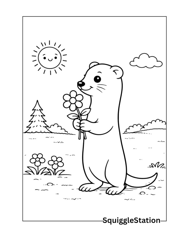 Cute Weasel Coloring Pages (Free Printable PDFs) 3 cute weasel holding flower coloring page printable woodland animal for kids