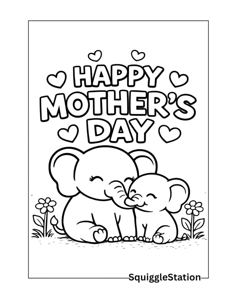 Cute Animal Mother’s Day Coloring Pages (Free Printable) 5 Elephant mom and baby Mothers Day coloring page printable