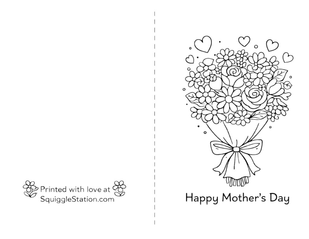 Flower bouquet Mothers Day coloring card printable