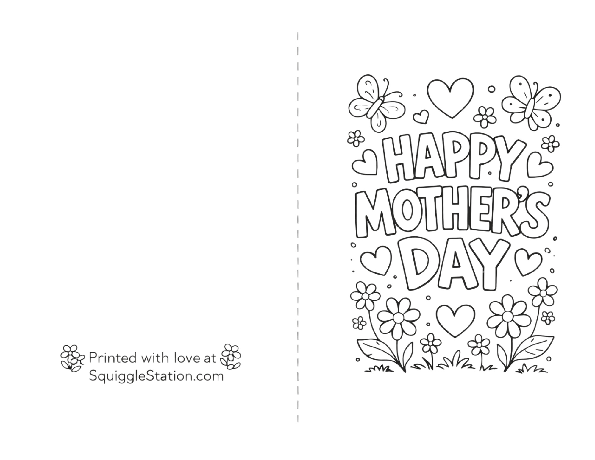 Foldable Happy Mothers Day coloring card printable