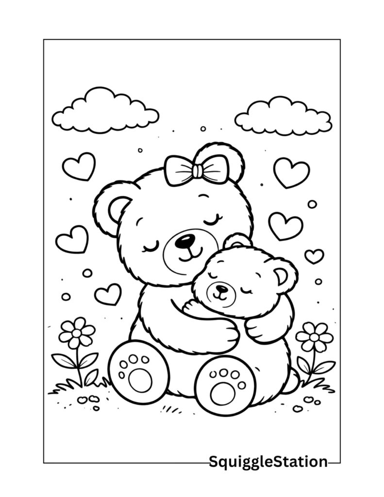 Cute Animal Mother’s Day Coloring Pages (Free Printable) 2 Mama bear and cub Mothers Day coloring page printable