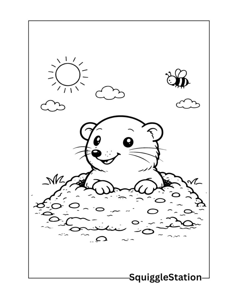 mole popping out of ground coloring page underground animal printable