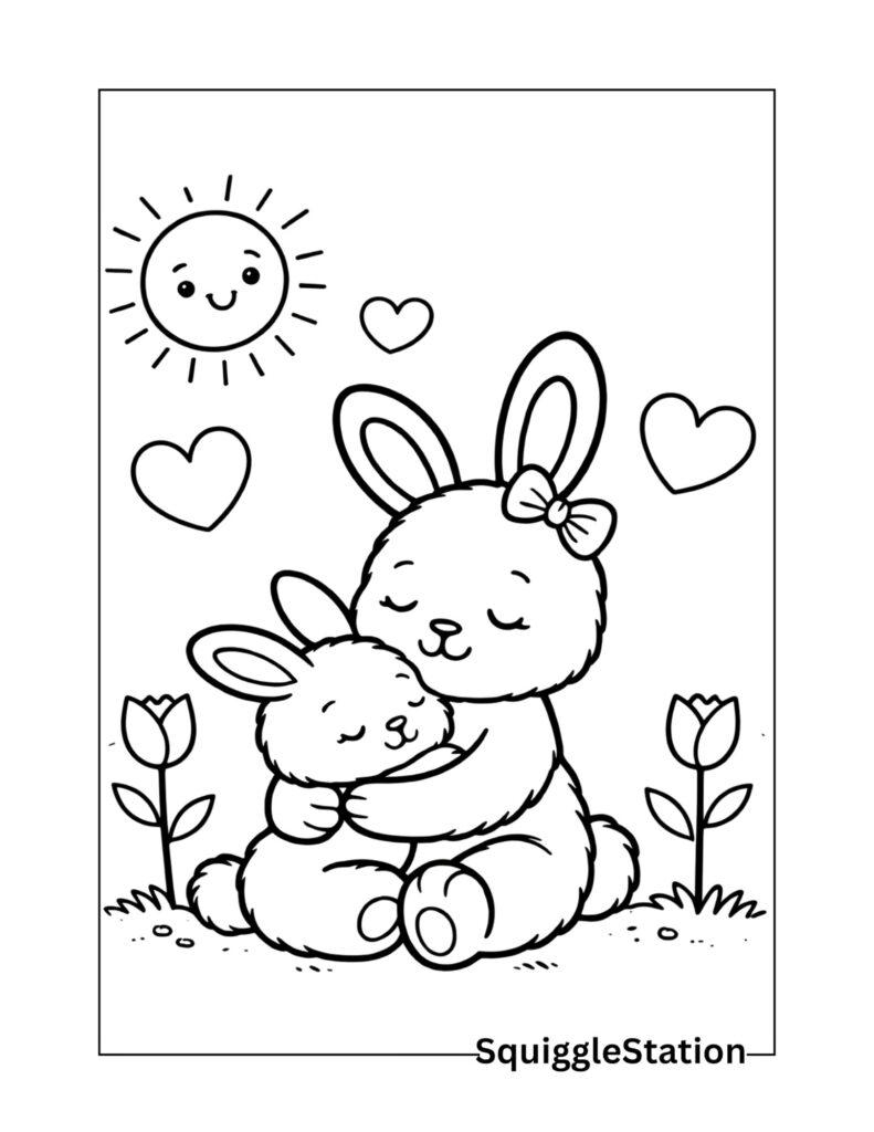Cute Animal Mother’s Day Coloring Pages (Free Printable) 3 Mom bunny and baby Mothers Day coloring page